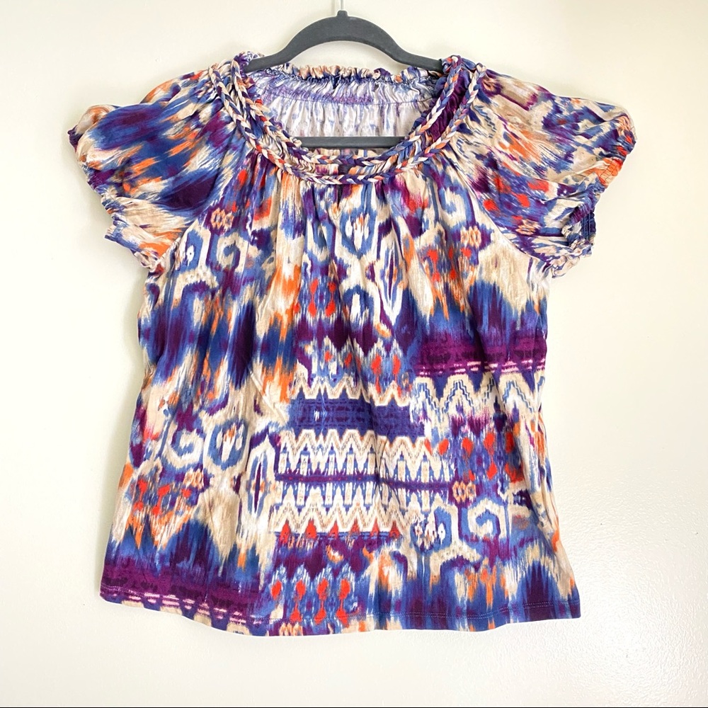 Chaps Crew neck PURPLE short sleeve tee Braided neckline t-shirt blouse size XL